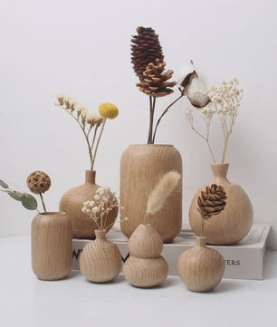 Houten Vaas Japandi Stijl - Decoratieve Vaas voor Bloemen & Interieur