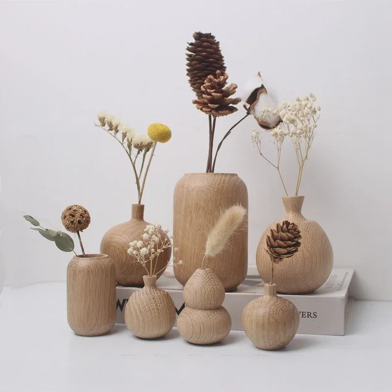 Houten Vaas Japandi Stijl - Decoratieve Vaas voor Bloemen & Interieur