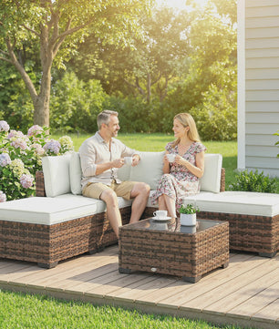 Outsunny Loungeset 6-delig Rotan Tuinmeubelen met Kussens en Salontafel