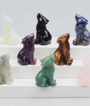 Kristallen Wolf Beeldje - Natuursteen Energie Steen Decoratie