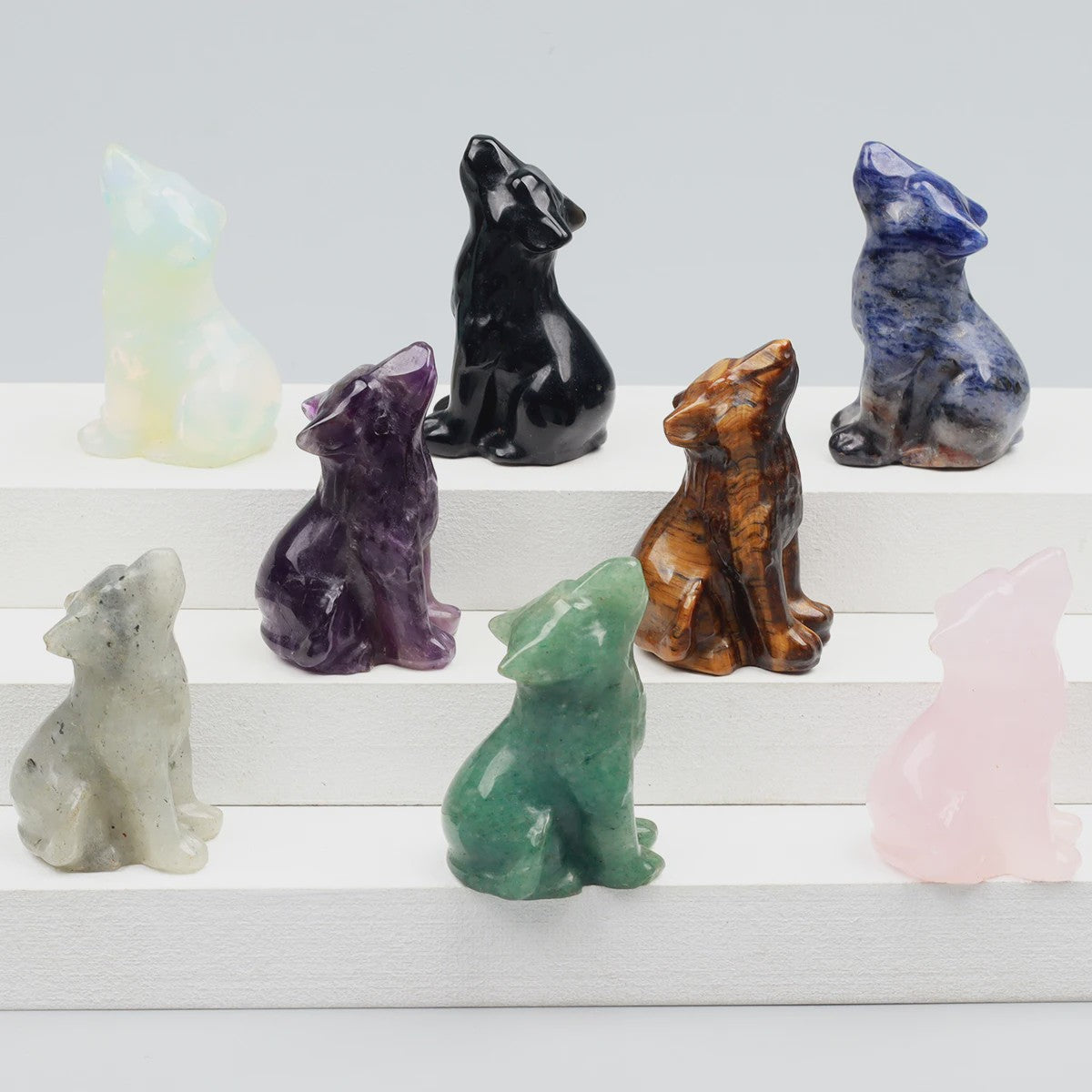 Kristallen Wolf Beeldje - Natuursteen Energie Steen Decoratie