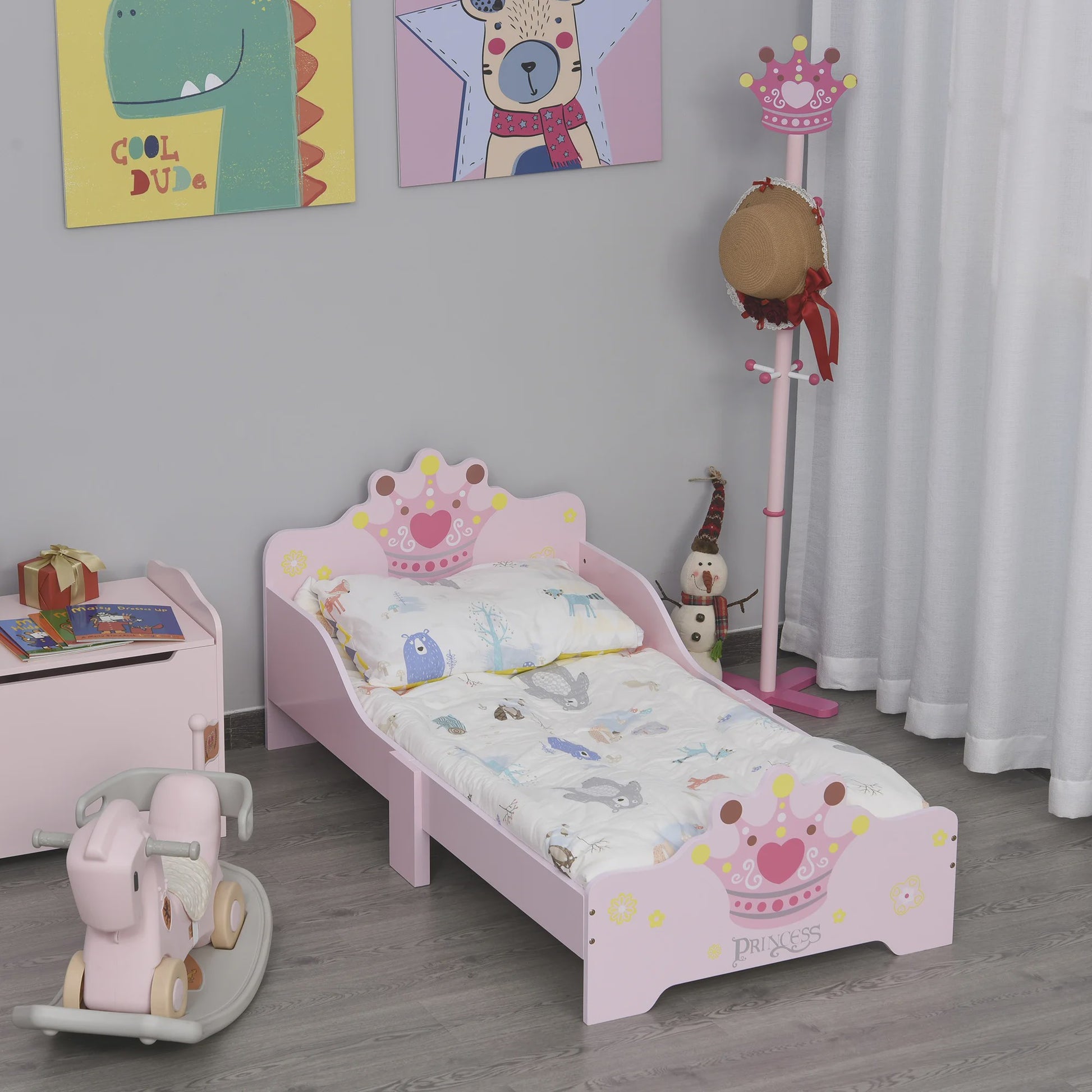 Roze Prinsessen Kinderbed 140x70 cm met Kroon Design - MDF Hout