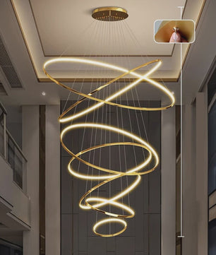 Luxe LED Trappenhuis Hanglamp - Moderne Ring Kroonluchter voor Woonkamer & Eetkamer