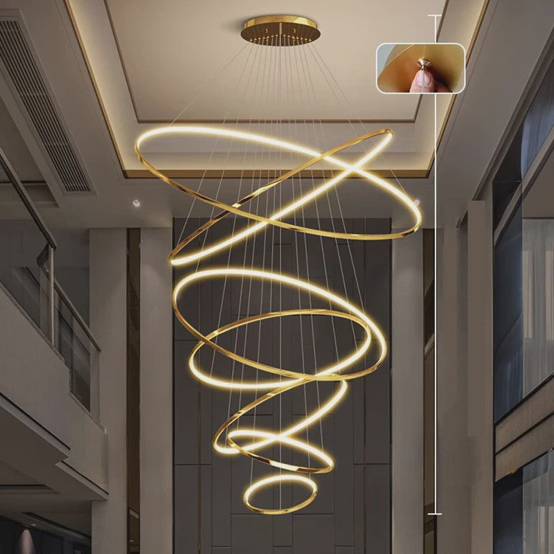 Luxe LED Trappenhuis Hanglamp - Moderne Ring Kroonluchter voor Woonkamer & Eetkamer
