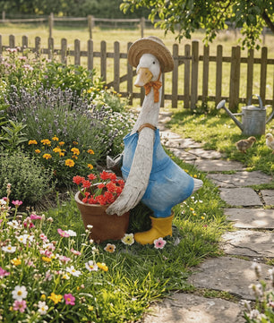 Vrolijke Cartoon Eend Tuinbeeld met Planter - 36.5 cm Hars Ornament