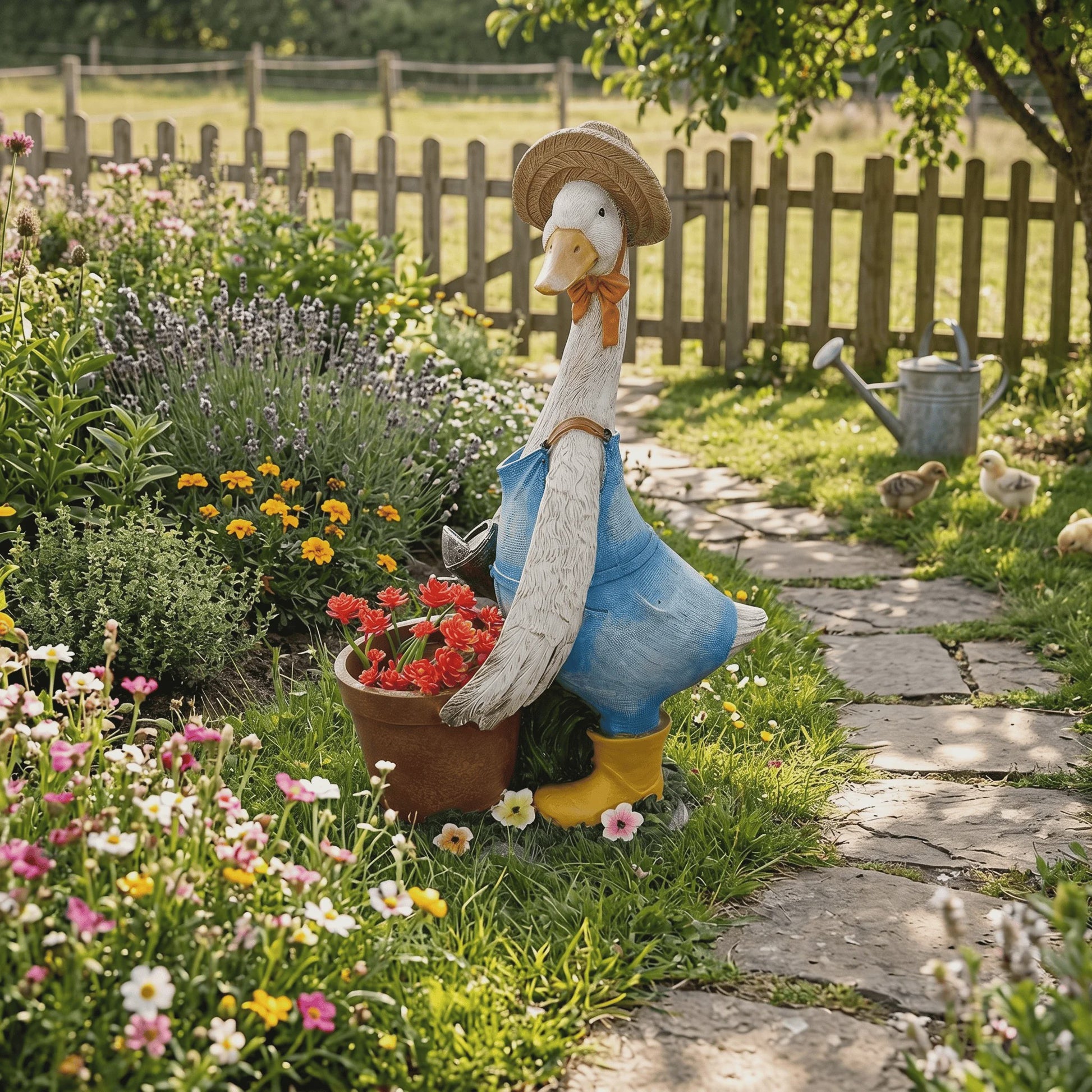 Vrolijke Cartoon Eend Tuinbeeld met Planter - 36.5 cm Hars Ornament