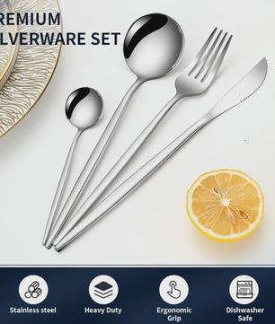 24-delige RVS Bestekset - Diner, Dessert & Theelepels - Vaatwasserbestendig