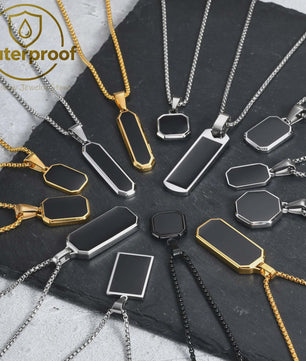 Stijlvolle RVS Hanger met Zwart Emaille - Geometric Dog Tag Ketting voor Mannen