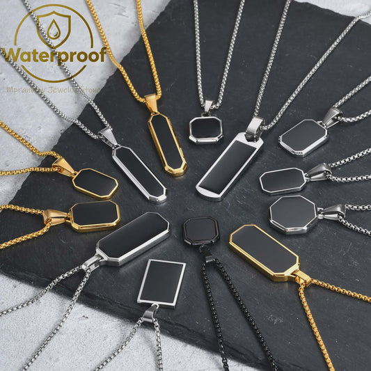 Stijlvolle RVS Hanger met Zwart Emaille - Geometric Dog Tag Ketting voor Mannen