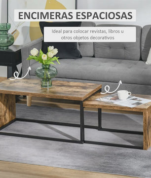 Homcom Set of 2 Coffee Tables with Metal Legs in Industrial Style for Living Room