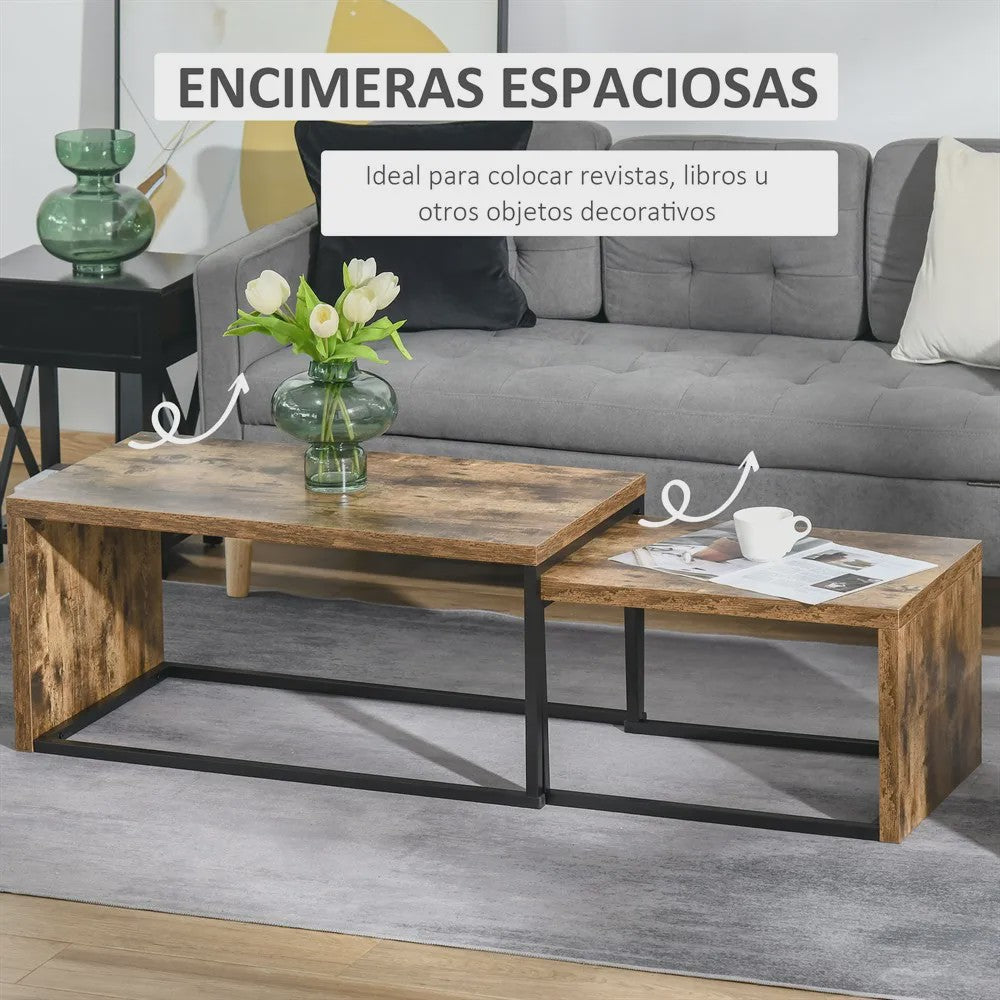 Homcom Set of 2 Coffee Tables with Metal Legs in Industrial Style for Living Room