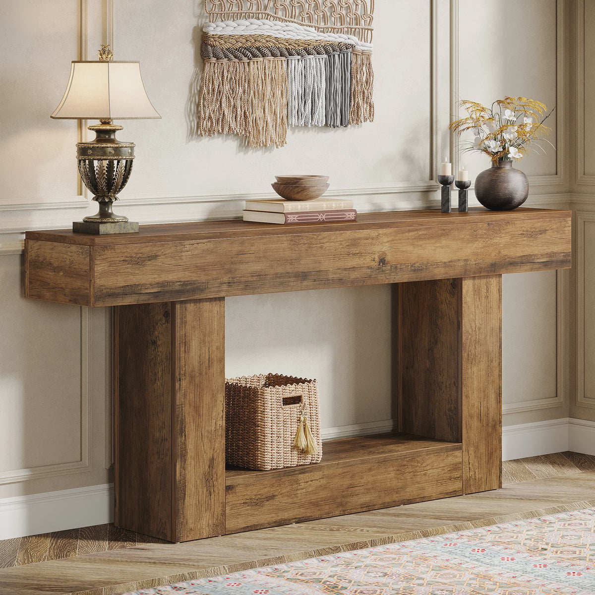 Tribesigns Console Tafel 160 cm - Farmhouse Entree Tafel met U-vormige Basis en Open Plank