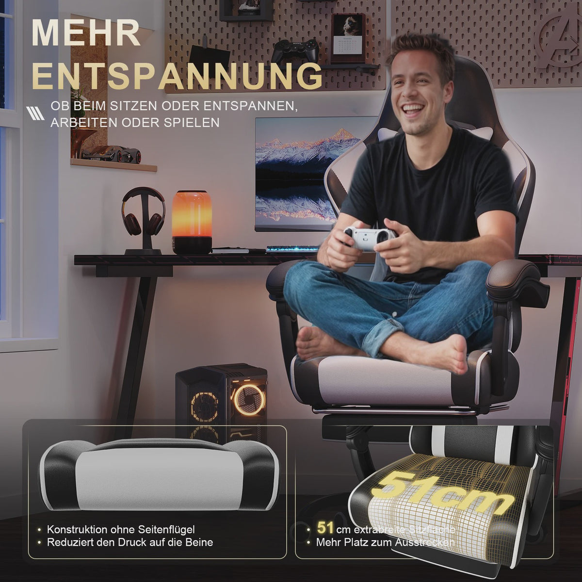 Ergonomische Gaming Stoel In Hoogte Verstelbaar met Massage Lendesteun en Voetensteun