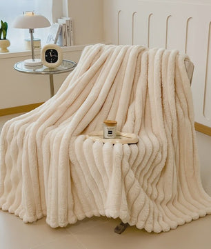 Luxe Verdikte Flanel Deken met Brede Strepen - Multifunctioneel voor Bank, Bed & Dutjes