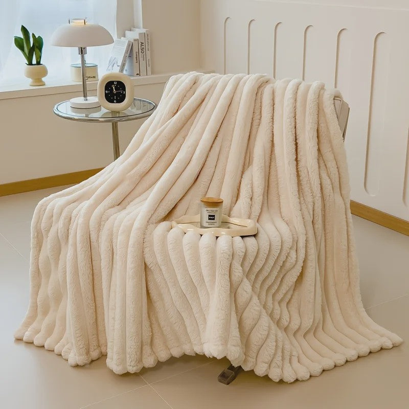 Luxe Verdikte Flanel Deken met Brede Strepen - Multifunctioneel voor Bank, Bed & Dutjes