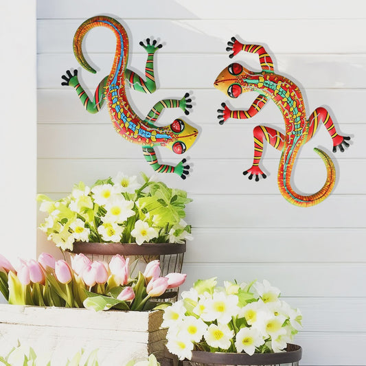 Set van 2 Metalen Muurdecoratie Hagedissen - Levendige Gecko's voor Buiten & Binnen