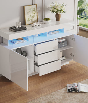 Moderne Dressoir 140cm Hoogglans Wit met LED Verlichting en 16 Kleuren