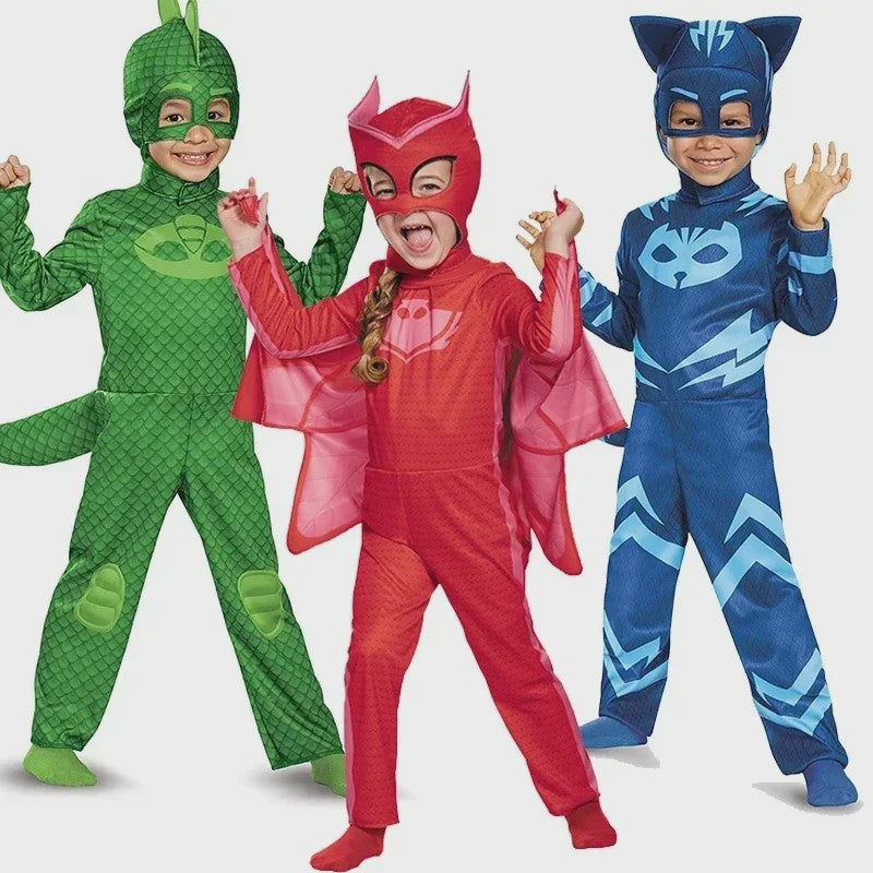 PJ Masks Kinderkostuum - Gekko, Catboy & Owlette Jumpsuit met Masker
