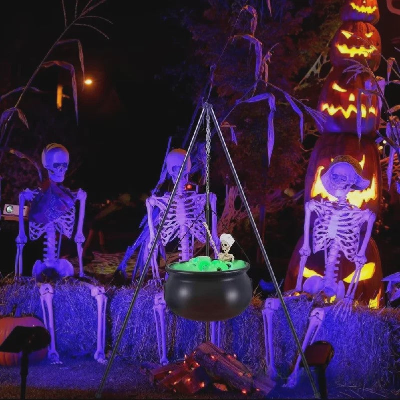 Zwarte Heksenketel met Schedels op Driepoot - Halloween Decoratie