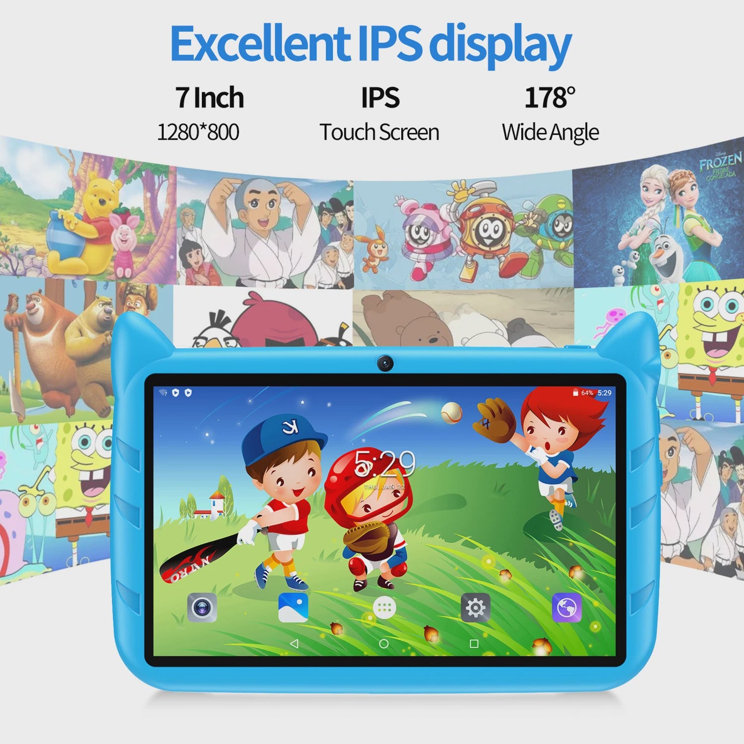 Kinder Tablet 7 Inch Android 13 - 4GB RAM/64GB Opslag - Educatief & Leuk Cadeau - WiFi 5G