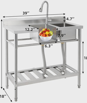 RVS Dubbele Spoelbak met Kraan - Professionele Werkbank Spoeltafel