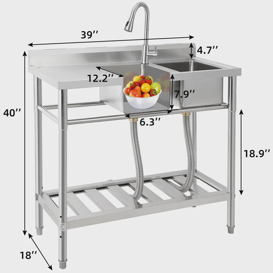 RVS Dubbele Spoelbak met Kraan - Professionele Werkbank Spoeltafel
