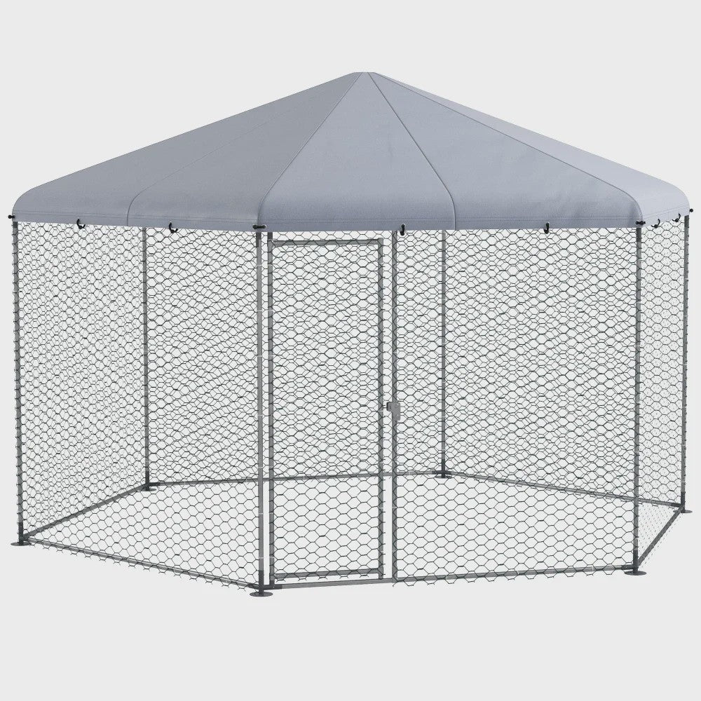 Grote Stalen Kippenhok Buiten met Dak - 400x346x263cm - Grijs - Ruim voor 10-15 Kippen & Kleine Dieren