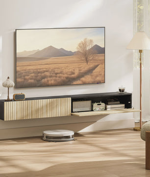 Zwevende TV Meubel 140cm met 2 Klapdeuren - Natuurlijk Hout & Zwart