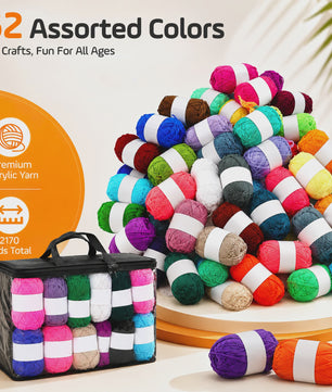 DIY Textile Set，77 Piece Crochet Hook Set With 62 Mixed Color Yarn Balls, 2 Aluminum Crochet Hooks, 2 Knitting Needles, And 10 Anti Slip Pins