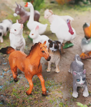 Set van 12 Boerderijdieren Speelgoed Figuren - Paard, Koe, Hond, Kip, Eend, Schaap