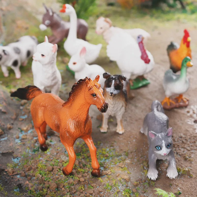 Set van 12 Boerderijdieren Speelgoed Figuren - Paard, Koe, Hond, Kip, Eend, Schaap