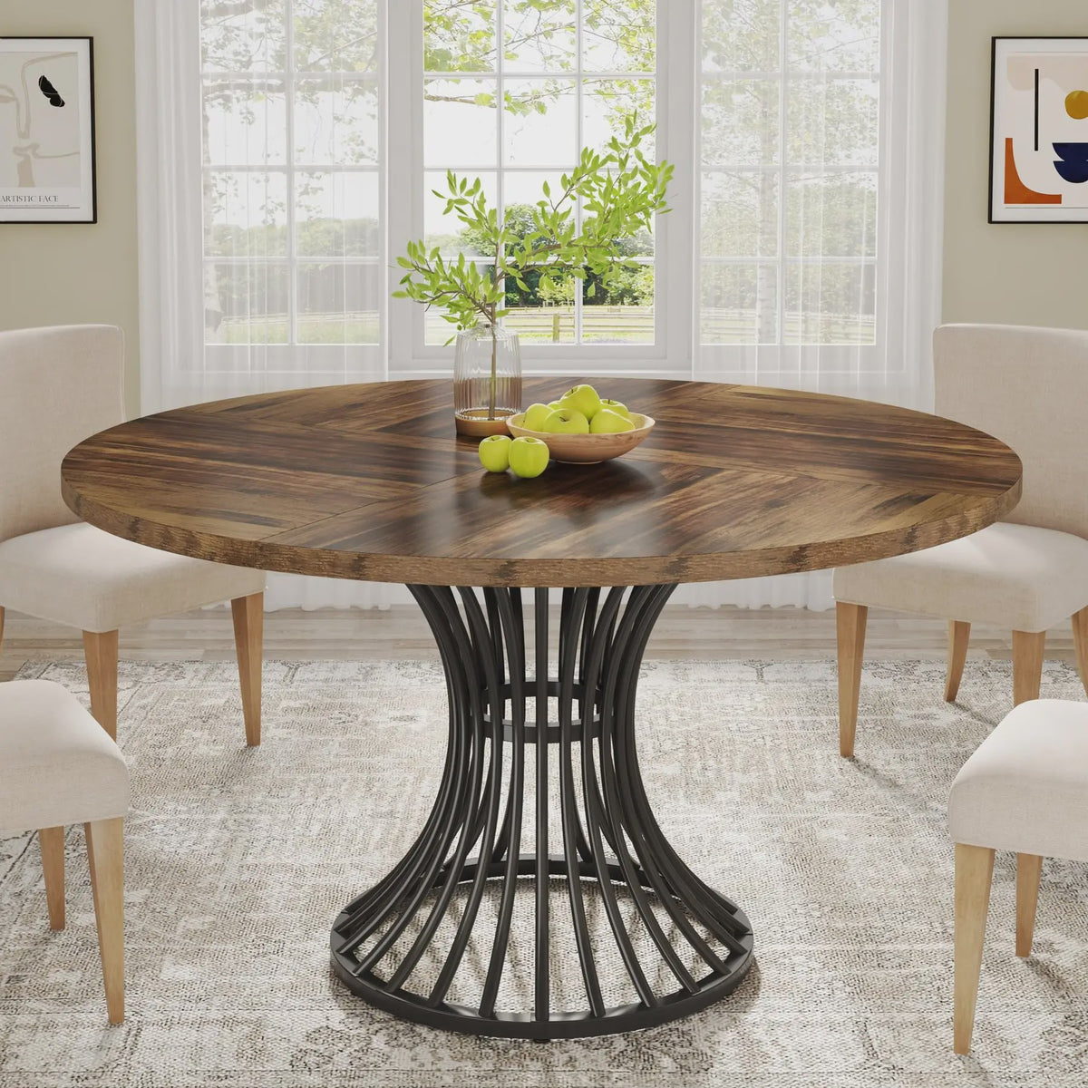 Industriële Ronde Eettafel voor 4-6 Personen - 47 Inch Farmhouse Stijl