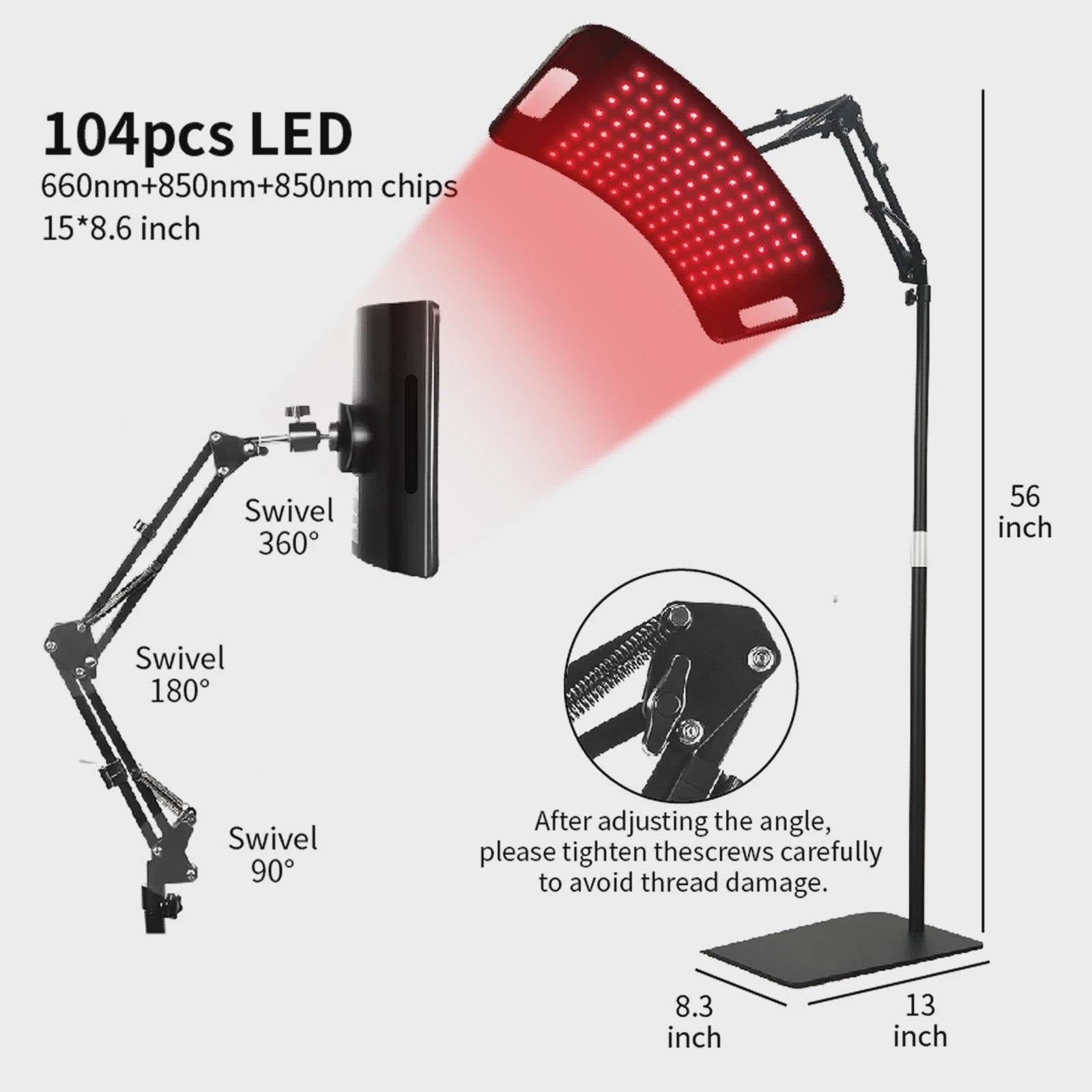 Professionele Roodlichttherapie Lamp 660nm & 850nm met Verstelbare Standaard