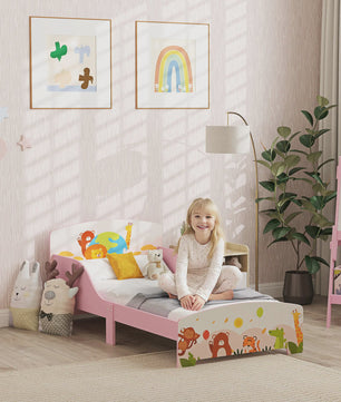 AIYAPLAY Kinder Vloerbed met Dierenprint - 140x70 cm - Inclusief Beschermpanelen & Lattenbodem