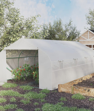 Outsunny Garden Tunnel Greenhouse 600X300X200 cm for Growing Vegetables with Roller Door with Zipper White Steel