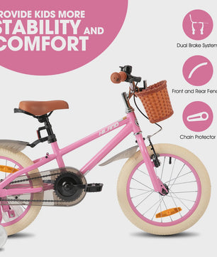 Hiland Kinderfiets 14, 16, 18 Inch - Meisjesfiets Groen/Roze met Mandje en Stabilisatoren