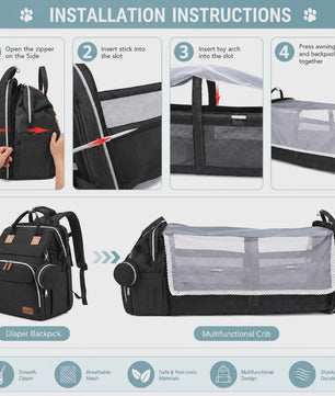 Multifunctionele Luiertas Rugzak met Babybedje, USB-poort en Aankleedkussen - Waterdicht