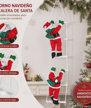100cm Kerstman aan Ladder - Hangend Kerstdecoratie Ornament met Cadeauzak