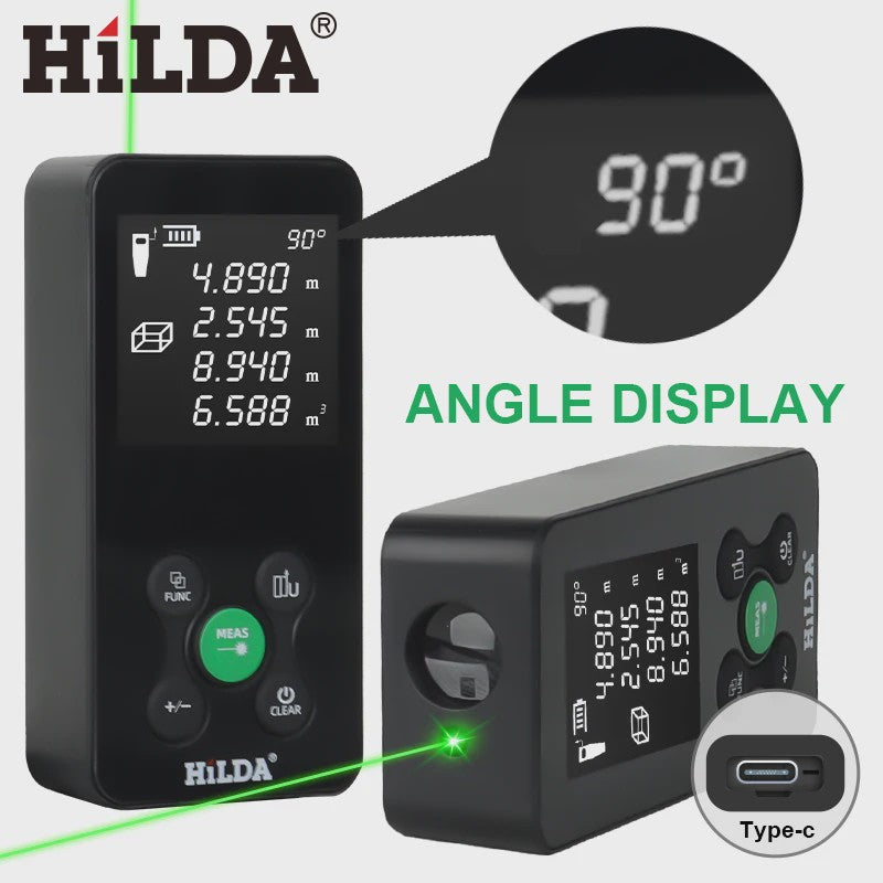 HILDA Laser Afstandsmeter 120M - Hoekmeting, Dubbele Laser & Oplaadbaar