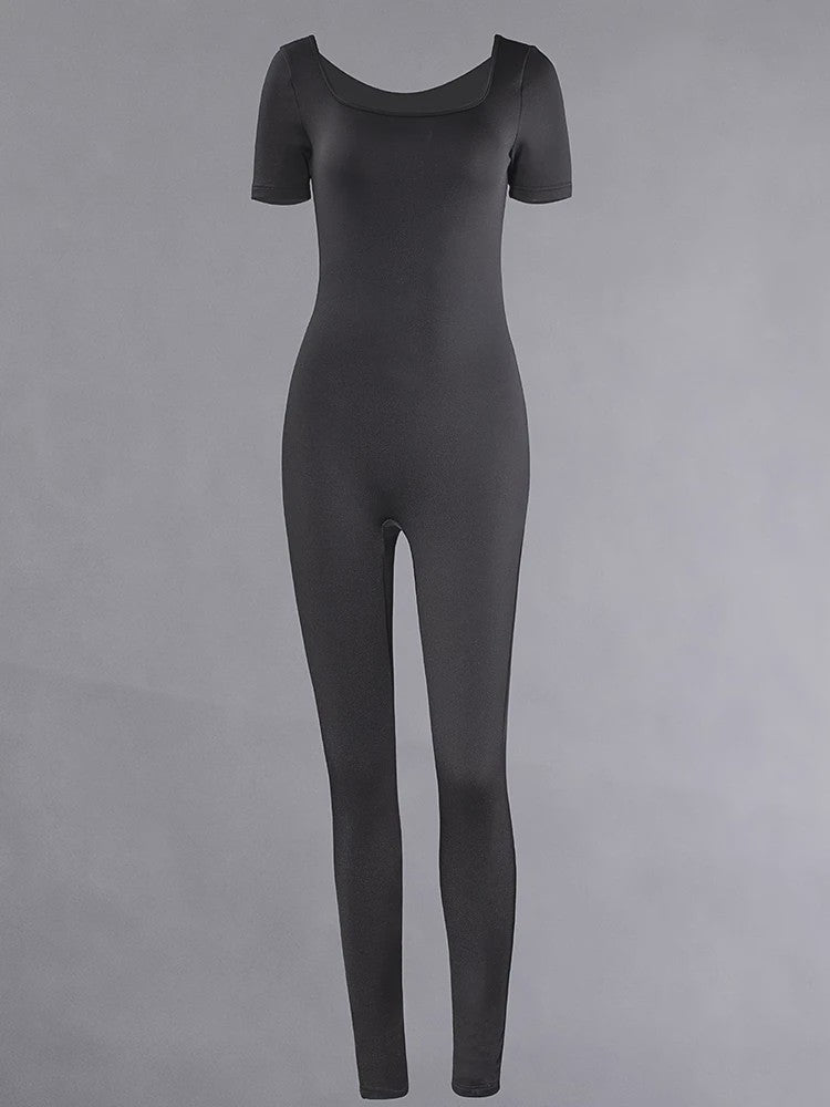 Dames Jumpsuit met Korte Mouwen - Bodycon Stijl voor Sport, Fitness & Casual Wear