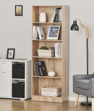 HOMCOM Boekenkast 5 Niveaus - Natuurlijk Hout Design - 63x29,2 cm