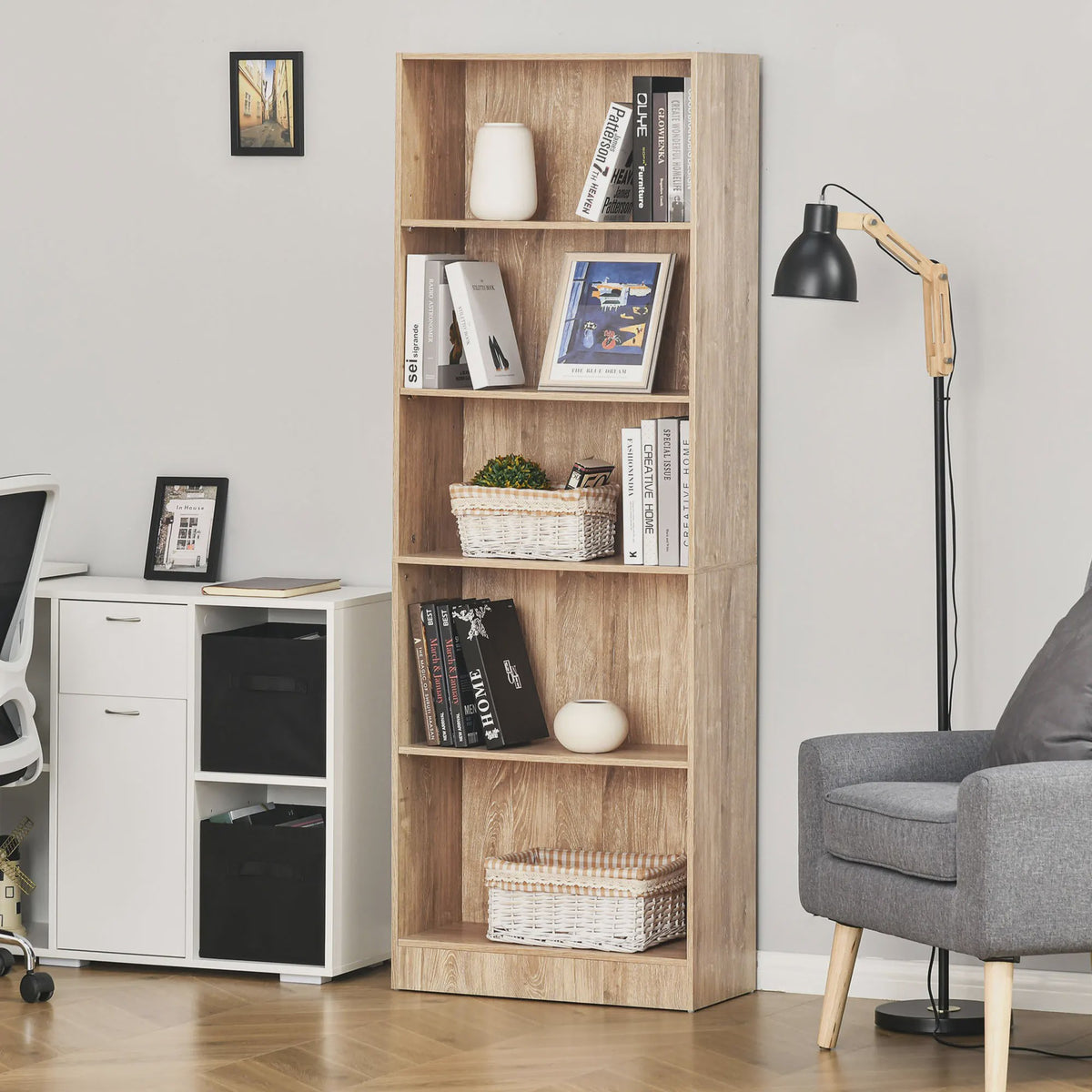 HOMCOM Boekenkast 5 Niveaus - Natuurlijk Hout Design - 63x29,2 cm