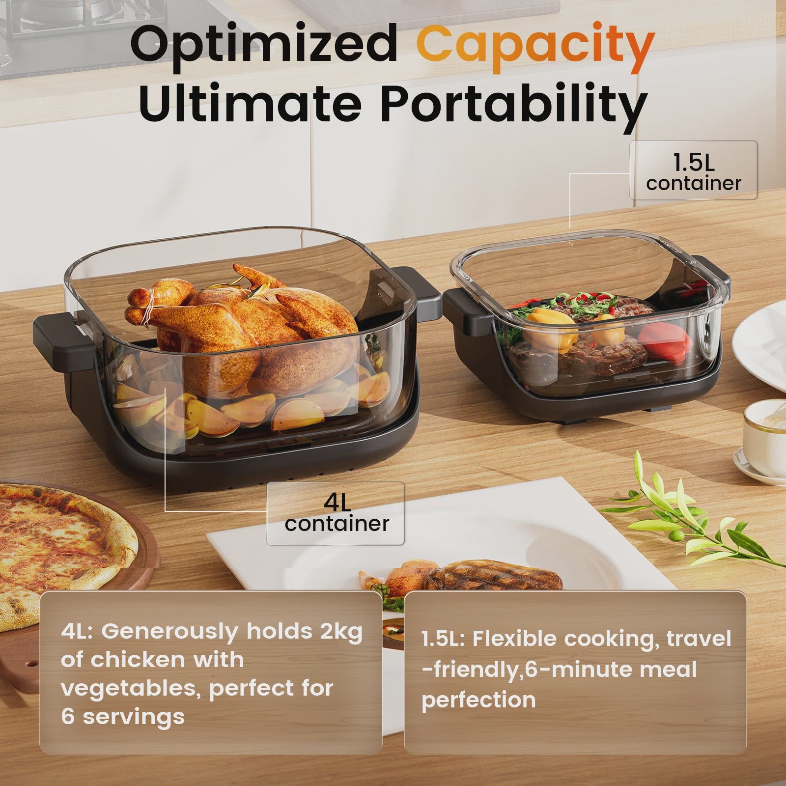 GTPLAYER Airfryer 4L met Glazen Venster - Multifunctioneel en Compact