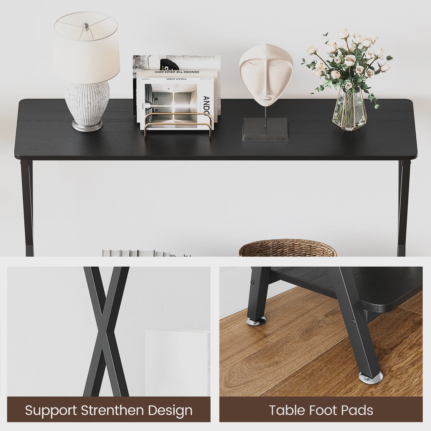 Smalle Console Tafel met Plank en Metaal Frame - Hal, Entree, Achterbank Meubel
