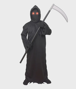 Grim Reaper Doodskostuum met Gloeiende Rode Ogen - Compleet Halloween Outfit