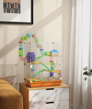 Ruime Hamsterkooi met Tunnels, Platforms, Wieltje en Accessoires (46x30x58 cm)