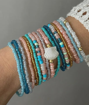 17-delige Boho Kralen Armband Set met Schelpjes - Pastel Kleuren voor Zomer & Strand