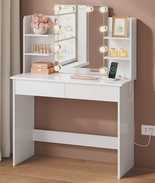 WOLTU Kaptafel met LED Verlichting, Make-up Tafel met Spiegel en Opbergvakken