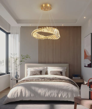 Gouden Kristallen Plafondlamp - Moderne LED Hanglamp voor Woonkamer