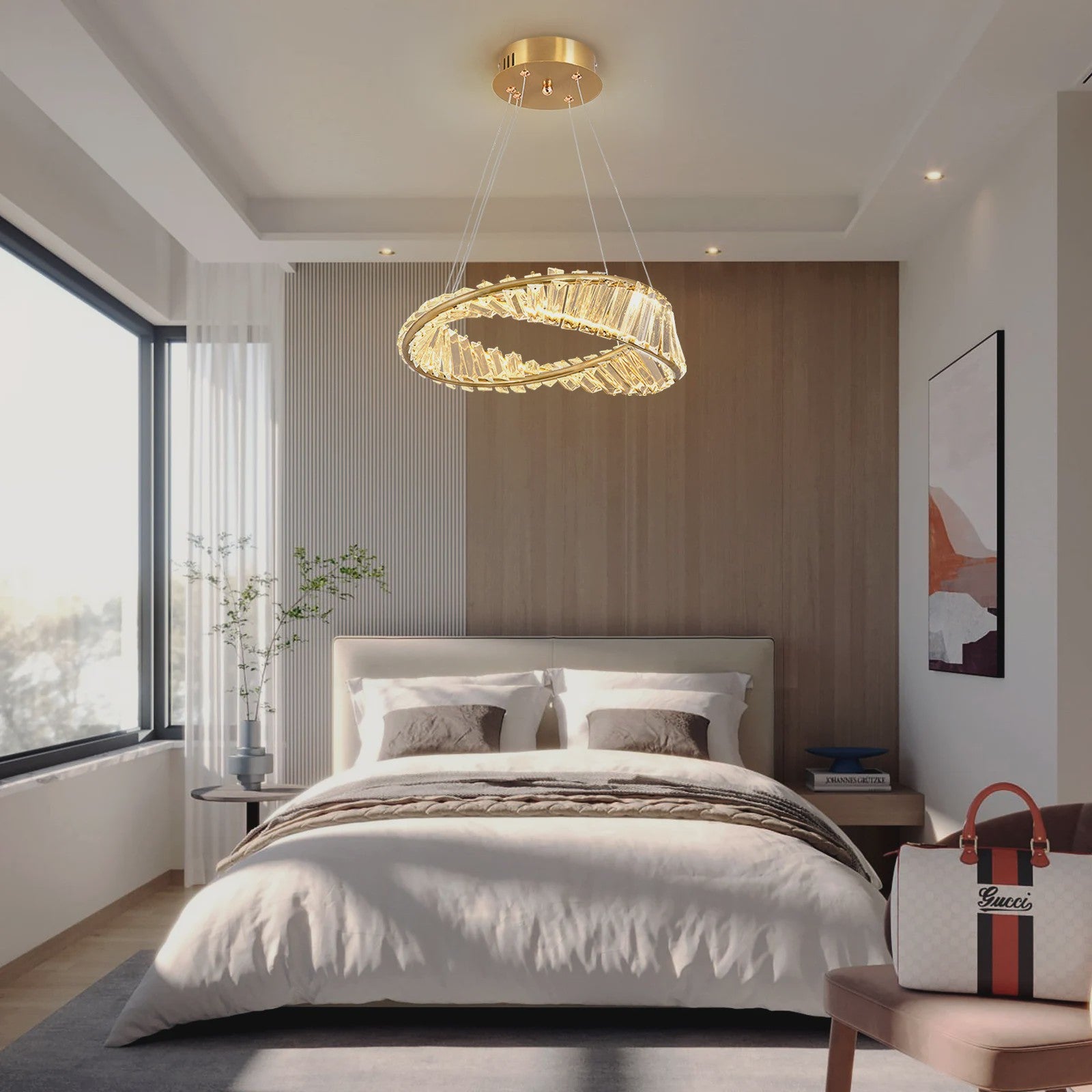 Gouden Kristallen Plafondlamp - Moderne LED Hanglamp voor Woonkamer